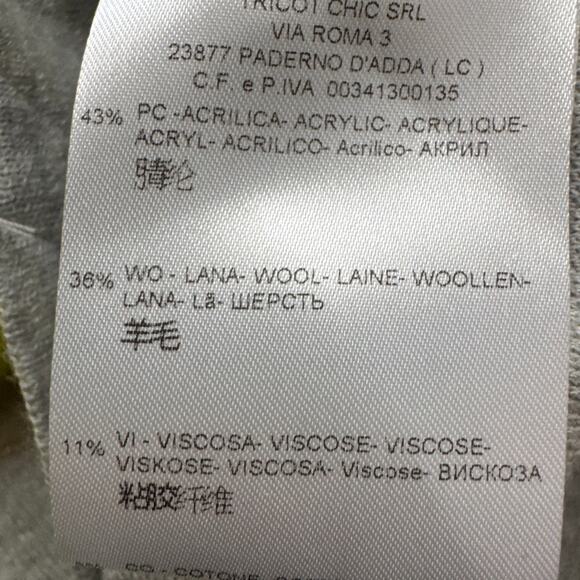 Tricot Wool Blend Sweater Italian Chartreuse Gray Sequins SZ 4 Quiet Luxury - Picture 9 of 10